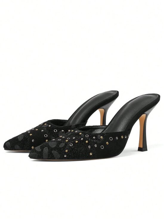 Black Sexy Women\'s Pointed Toe Slip-On Stiletto Heels